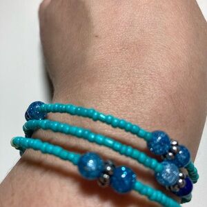 Handmade Turquoise and Blue Beaded Wrap Bracelet